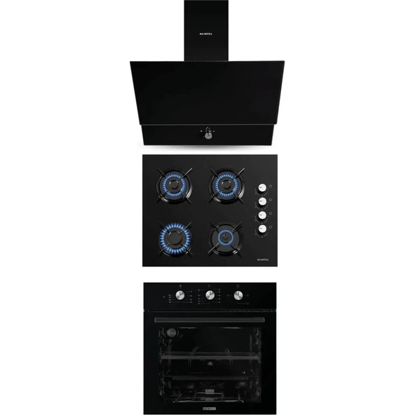 Turbo Kristal Siyah Cam Ankastre Set (DA6-830 Davlumbaz + Ko-40 Tahdf Ocak + B66-SF2 Fırın) ürün görseli 1