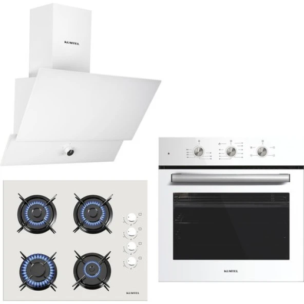 Kumtel Turbo Kristal Beyaz Cam Ankastre Set (DA6-830 Davlumbaz + Ko-40 Tahdf Ocak + B66-SF2 Fırın) ürün görseli 1