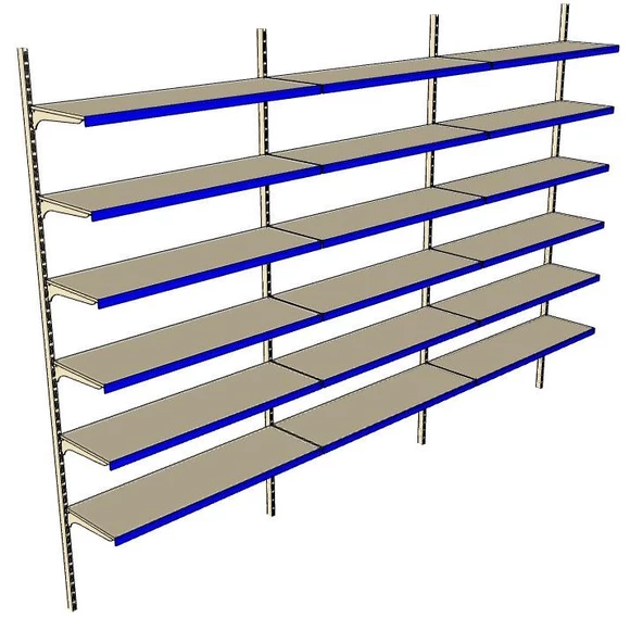 6 Katlı 3'lü Duvara Monte - Standart Market Rafı  Kırmızı 30x95 cm ürün görseli 1