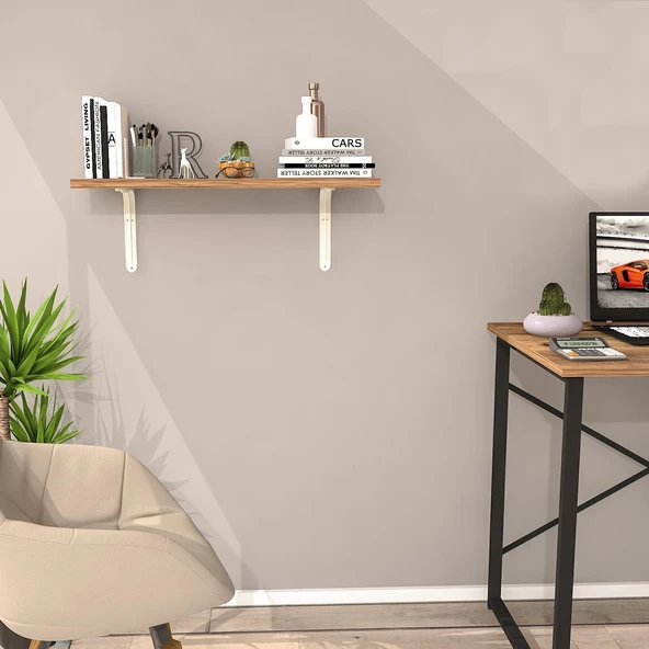 L Konsol Duvar Rafı - Duvara Monte Raf  Meşe 30x60 cm - Resim 2