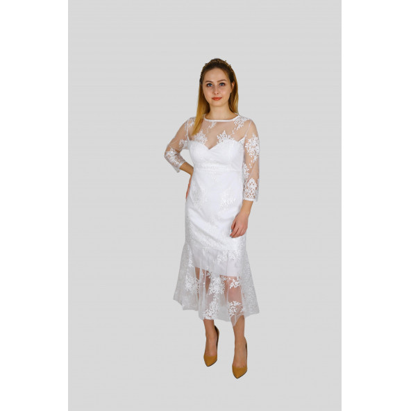 Grace Flok Baskı Midi Abiye (0156) ürün görseli 1