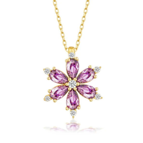 Gümüş Gold Mor Lotus Çiçeği Kadın Kolye ürün görseli 1
