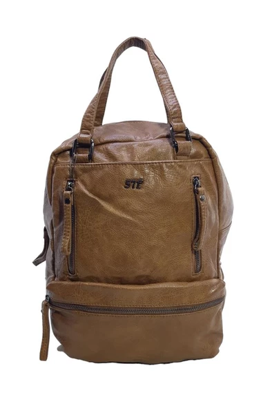 Baginn Yıkama Suni Deri Retro Kadın Sırt Çantası Çok Cepli Fonksiyonel Kullanım ürün görseli 1