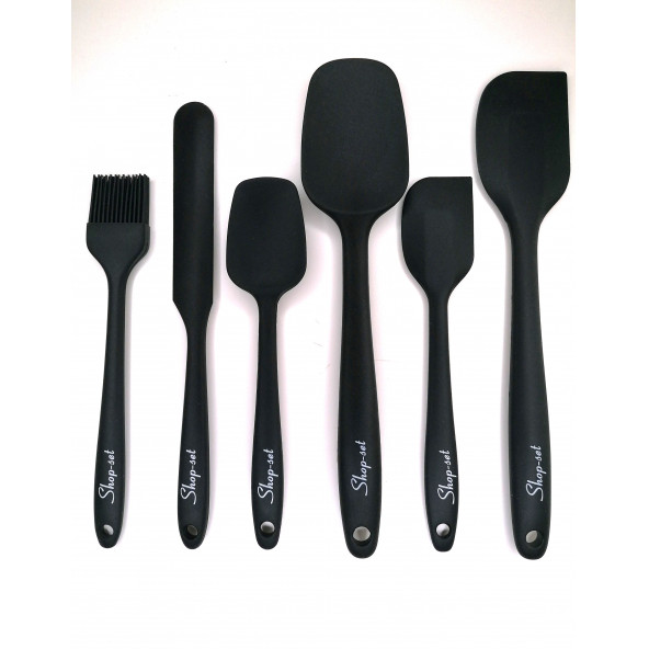 Shop-set Isıya Dayanıklı Yanmaz Yapışmaz Silikon Spatula Seti 6 Parça SİYAH ürün görseli 1