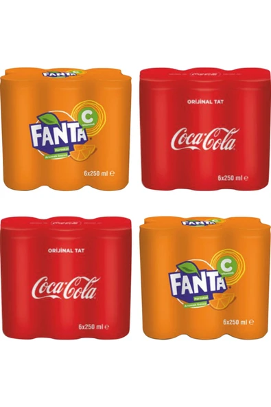 Coca Cola Teneke Kutu Karma 12x250 Ml Klasik Tat + 12x250 Ml Fanta ürün görseli 1