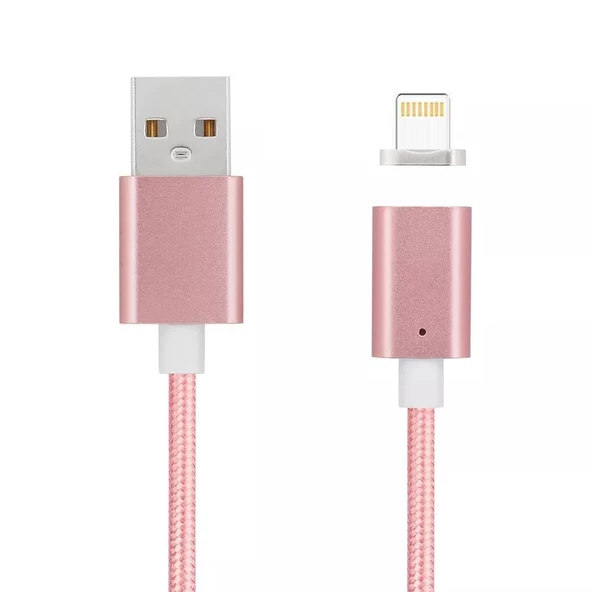 Manyetik Mıknatıslı iPhone Lightning Şarj Kablosu RoseGold Hasır-Örgü Ekstra Dayanıklı ürün görseli 1