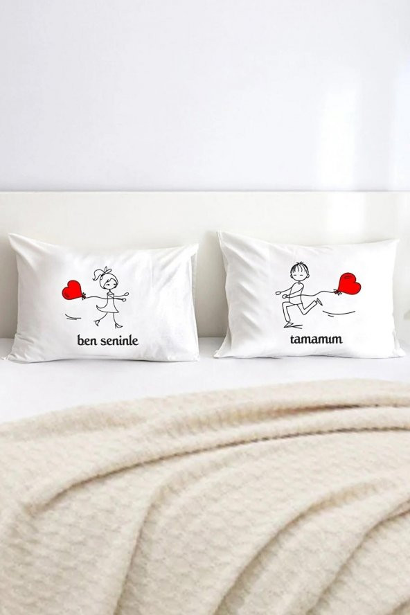 Ben Seninle Tamamım Pamuklu Çift Kişilik 50x70 cm Yastık Kılıfı Seti ürün görseli 1