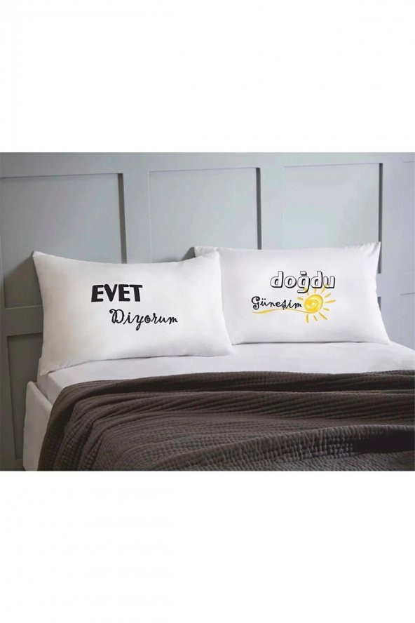 Evet Diyorum Doğdu Güneşim Pamuklu Çift Kişilik 50x70 cm Yastık Kılıfı Seti ürün görseli 1