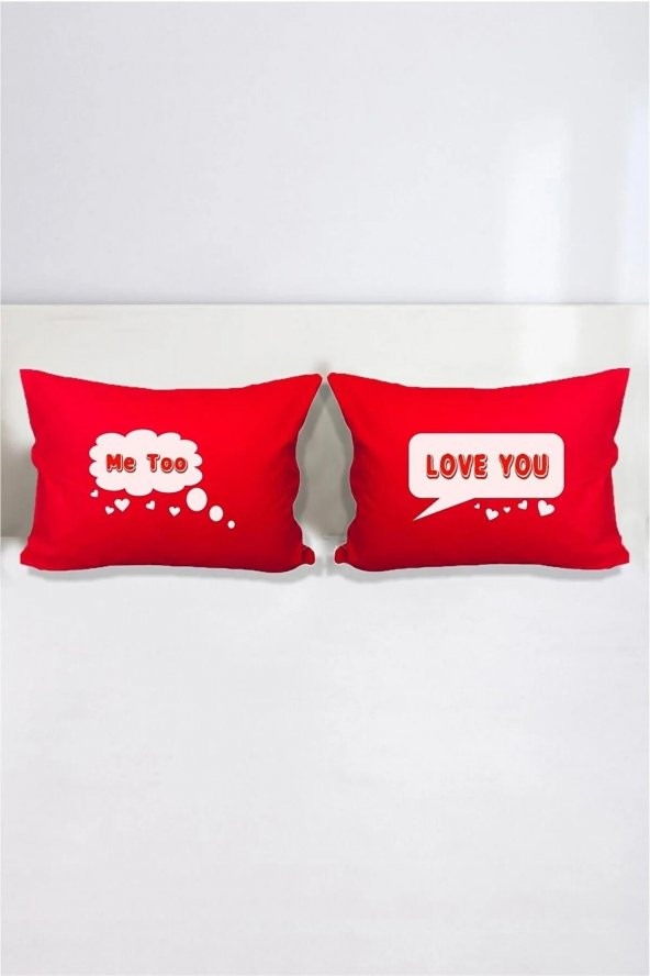 Love You - Me Too Pamuklu Çift Kişilik 50x70 cm Yastık Kılıfı Seti ürün görseli 1