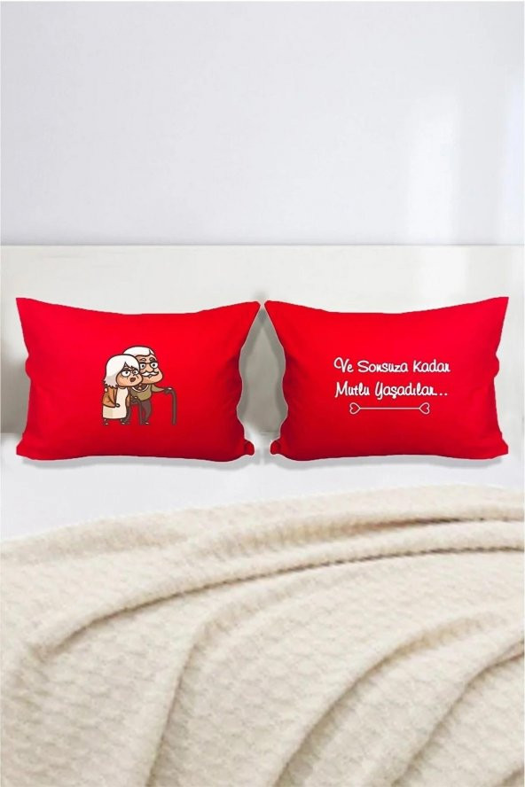 Sonsuza Kadar Mutlu Yaşadılar Pamuklu Çift Kişilik 50x70 cm Yastık Kılıfı Seti ürün görseli 1