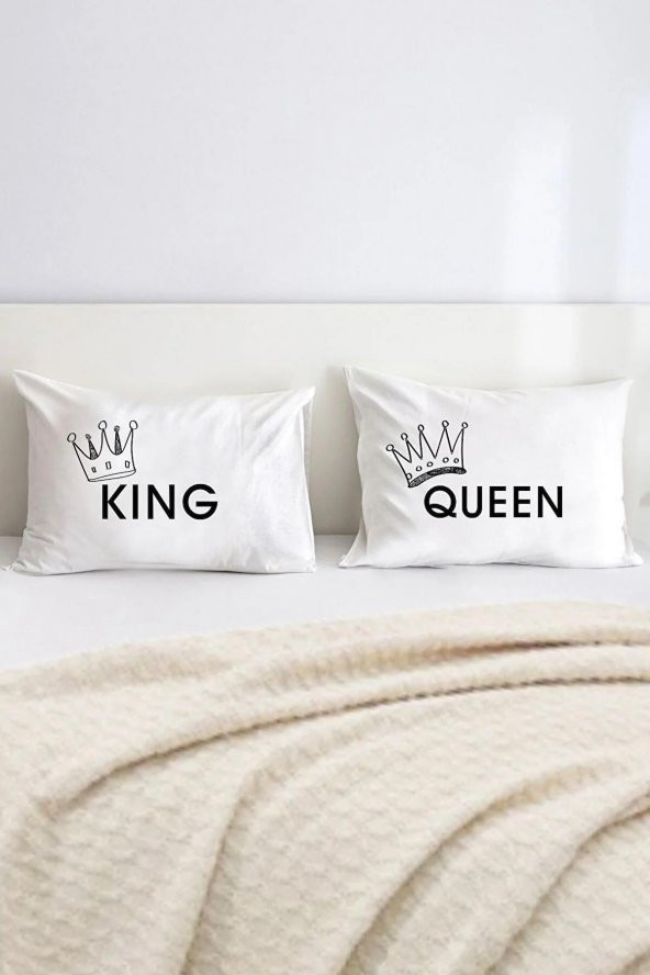 King Ve Queen Pamuklu Çift Kişilik 50x70 cm Yastık Kılıfı Seti ürün görseli 1