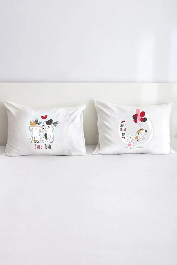 Sevimli Kediler Pamuklu Çift Kişilik 50x70 cm Yastık Kılıfı Seti ürün görseli 1