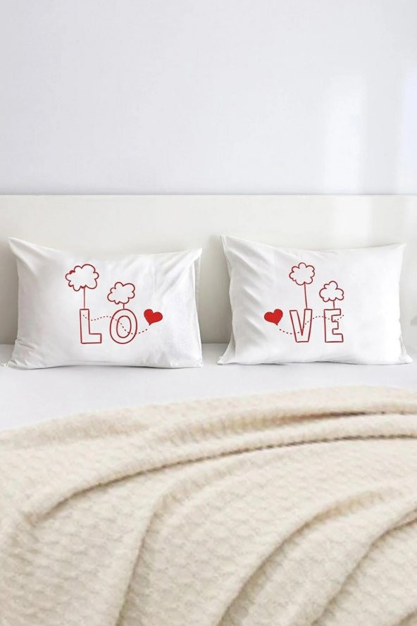 Love / Aşk Pamuklu Çift Kişilik 50x70 cm Yastık Kılıfı Seti ürün görseli 1