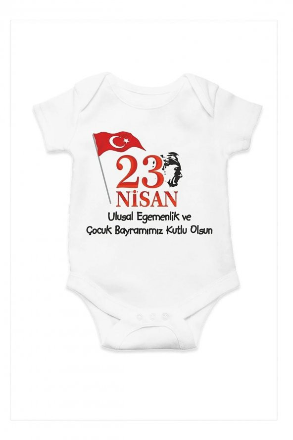 23 Nisan Ulusal Egemenlik ve Çocuk Bayramı Özel Tasarım Bebek Zıbın Pamuklu Çıtçıtlı Body ürün görseli 1