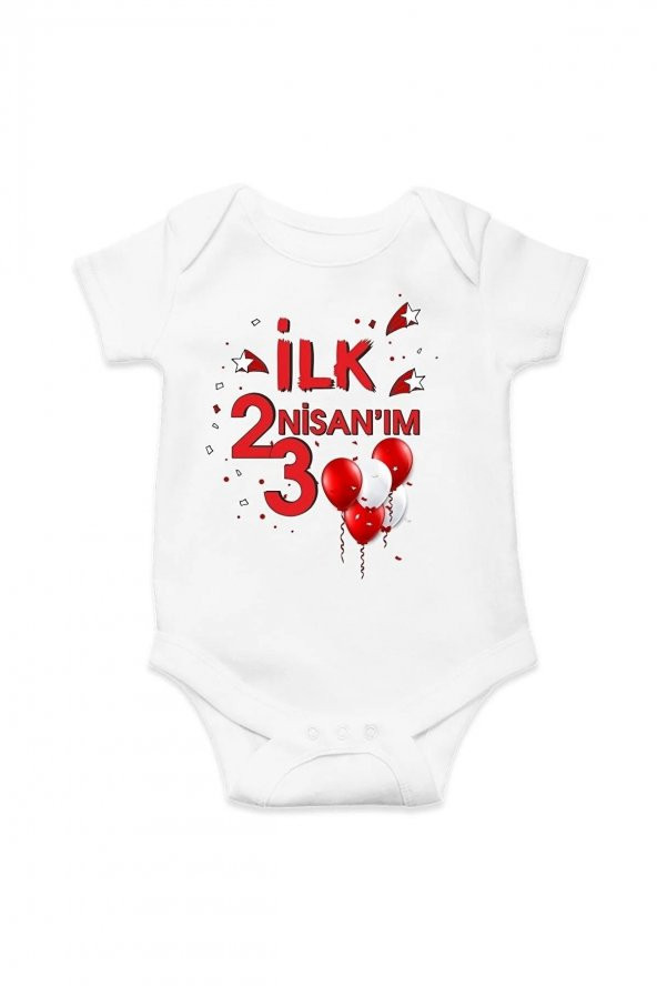İlk 23 Nisan Balon Özel Tasarım Bebek Zıbın Pamuklu Çıtçıtlı Body ürün görseli 1