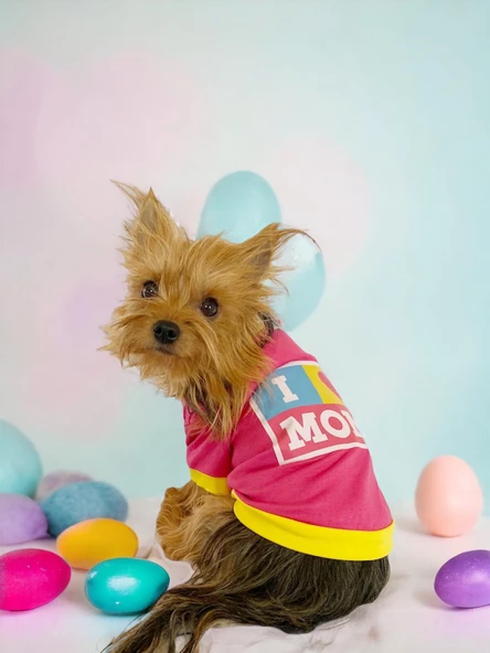Hediye Paketli, Anneler Günü, I Love Mom Pink,Oval Yaka Tişört Köpek Kıyafeti,Elbisesi Anneler Günü, Anneye, Anne ürün görseli 1