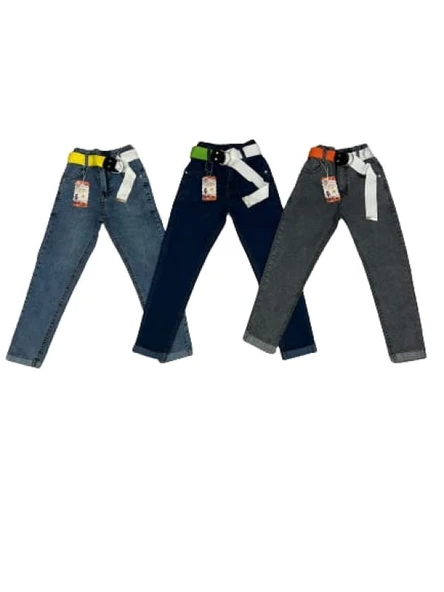 Miya 8109 Çocuk Kız Fosfor Kemeri Lastikli Kot Pantolon ürün görseli 1