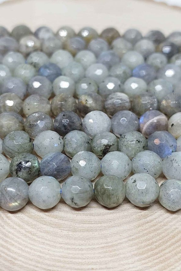Labradorit Taşı Açık Renk Faset Kesim Dizi 8mm ürün görseli 1