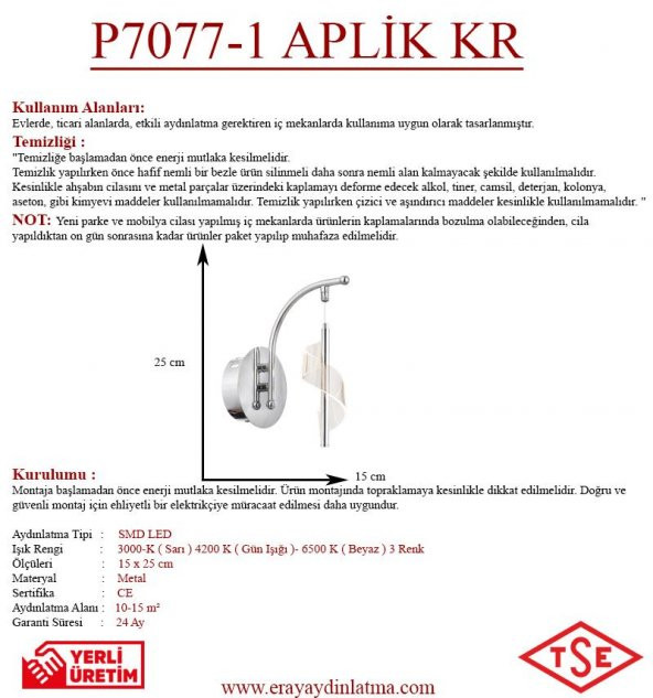 Eray Aydınlatma P7077-1 Aplik Krom - Resim 2