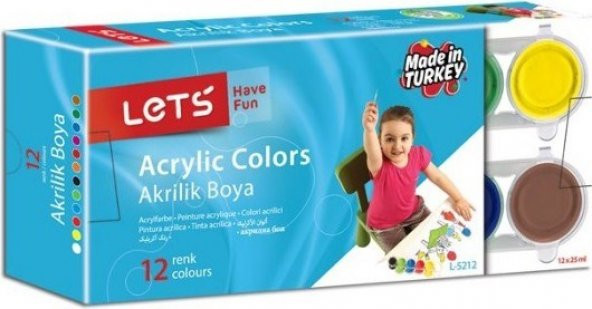 Lets 12 Renk Akrilik Boya Şişede 12x25 ml. ürün görseli 1