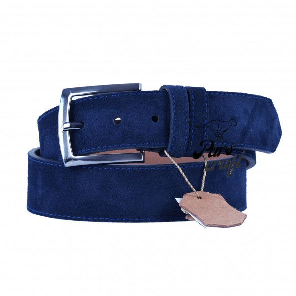 Parscraft Hakiki Süet Deri Erkek Kemer Lacivert 4 Cm ürün görseli 1