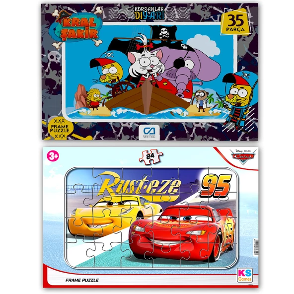 Cars Şimşek Mc queen ile Kral Şakir Puzzle/Yapboz 2 li Set (24+35) ürün görseli 1