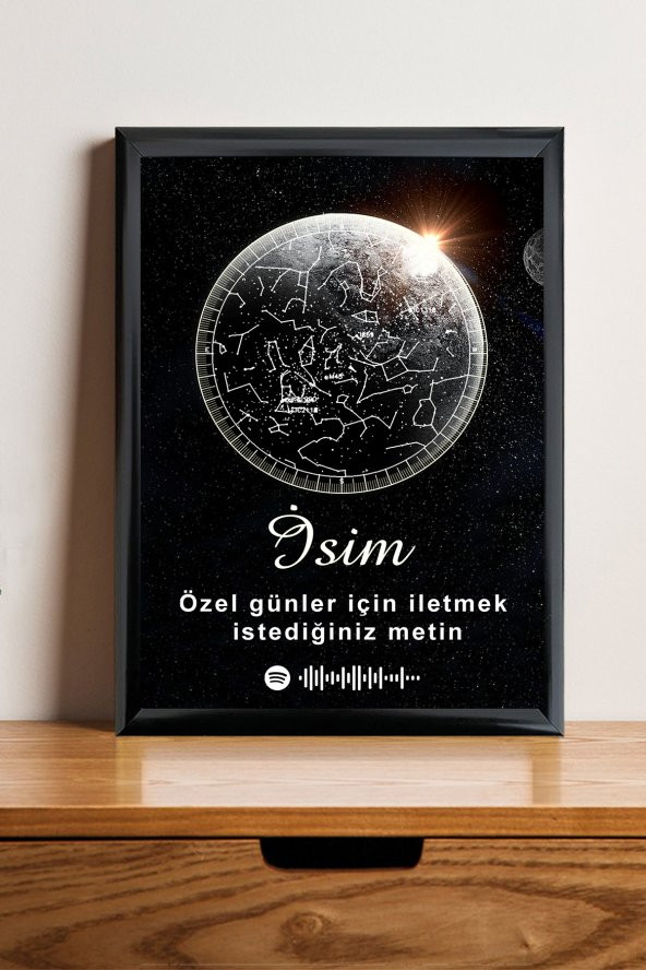 Kişiye Özel Yıldız Haritası Çerçeveli Gökyüzü Yıldız Haritası Doğum Günü Sevgiliye Hediye Tablo ürün görseli 1