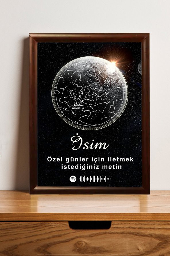 Kişiye Özel Yıldız Haritası Çerçeveli Gökyüzü Yıldız Haritası Doğum Günü Sevgiliye Hediye Tablo ürün görseli 1