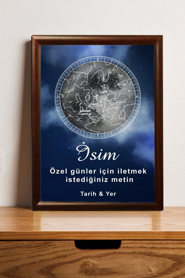 Kişiye Özel Yıldız Haritası Çerçeveli Gökyüzü Yıldız Haritası Doğum Günü Sevgiliye Hediye Tablo ürün görseli 1