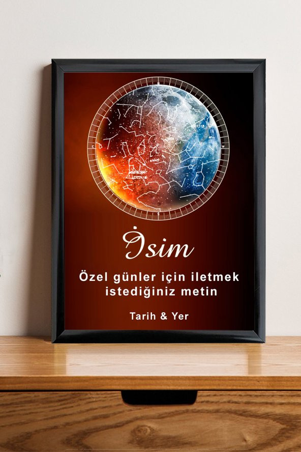 Kişiye Özel Yıldız Haritası Çerçeveli Gökyüzü Yıldız Haritası Doğum Günü Sevgiliye Hediye Tablo ürün görseli 1