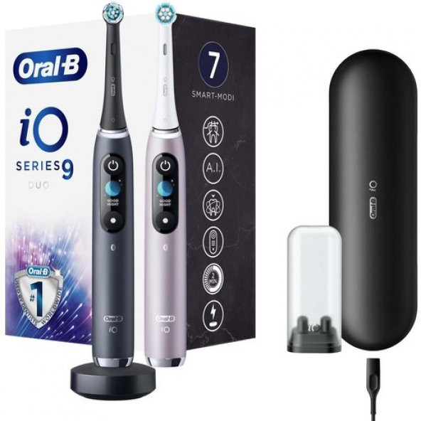 Oral-B İo 9 Siyah/Pembe 2Li Şarjlı Diş Fırçası Seti ürün görseli 1