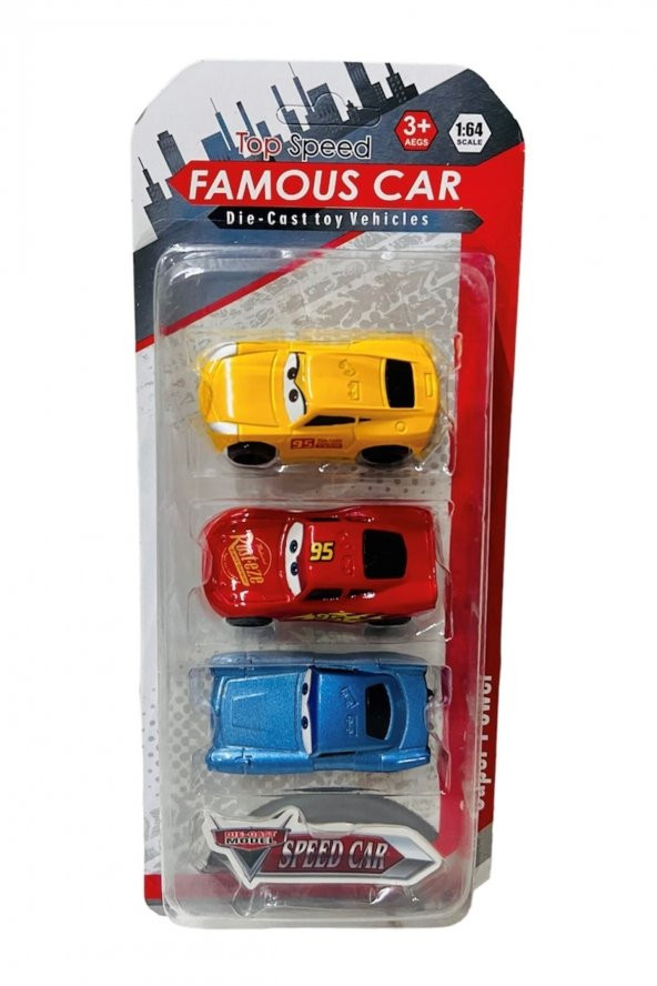Cars Şimşek Mcqueen 3lü Metal Araba - Resim 4