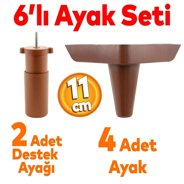 Aspen 6'lı Set Mobilya Tv Ünitesi Çekyat Koltuk Kanepe Baza Destek Ayağı Ayakları 11 Cm Kahverengi ürün görseli 1
