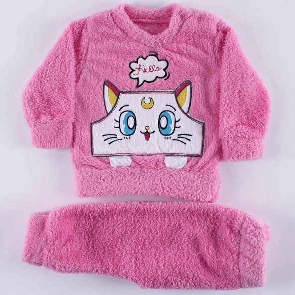 Kız Bebek Pembe Kedili Welsoft 2'li Peluş Takım ürün görseli 1