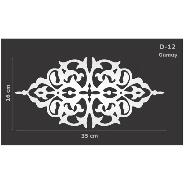 D-12 Gümüş 35 x 16 cm Sibu Aynalı Pleksi Mobilya Dolap Süsü ürün görseli 1