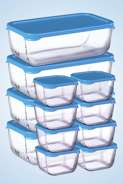 Paşabahçe 12 Parça Snowbox Mavi Kapaklı Saklama Kabı Takımı / 4 Büyük + 8 Küçük / Özel Set ürün görseli 1