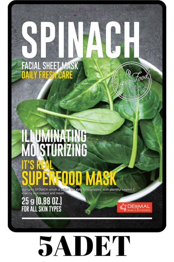 DERMAL Aydınlatıcı ve Nemlendirici Ispanak Maske X5 Adet ürün görseli 1