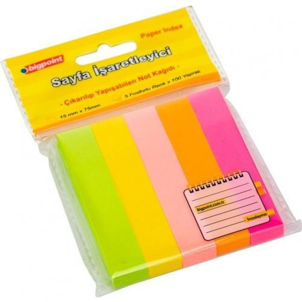 BIGPOINT YAPIS NOT KAGIDI NEON 15X75 5 RENK 818-25 ürün görseli 1