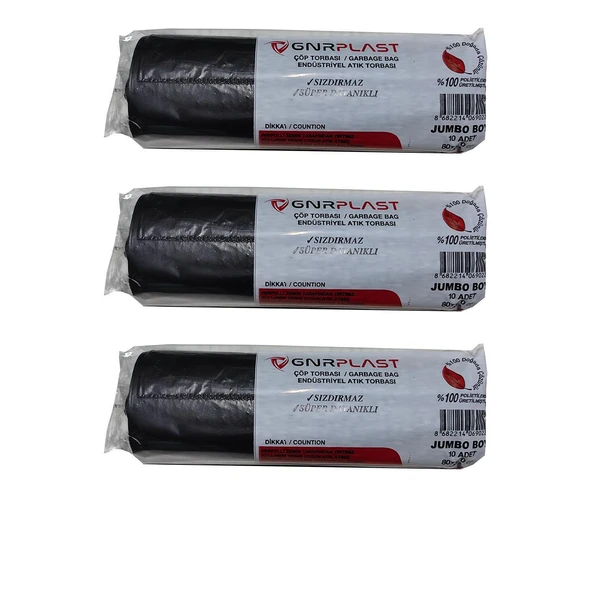 GNR Endüstriyel Jumbo Çöp Torbası Poşeti - 2 Kat - Siyah - 400 Gr. - 80x110 Cm. - 10 Adetlik 3 Rulo ürün görseli 1