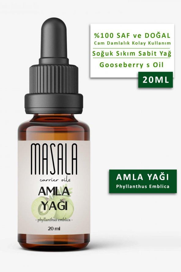 Masala Amla Saç Bakım Yağı 20 ml. Soğuk Pres (Gooseberry Carrier Oil) Bektaşi Üzümü ürün görseli 1