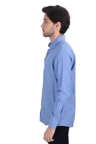 Cengiz İnler Standart Yaka Dokulu Cepsiz Slim Fit Erkek Gömlek ürün görseli 1