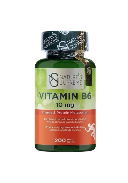 Natures Supreme Vitamin B6 10 Mg 200 Kapsül Aromasiz ürün görseli 1