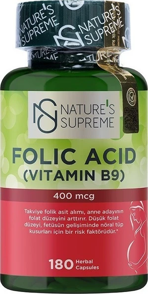 Natures Supreme Folic Acid 400 Mcg 180 Kapsül ürün görseli 1