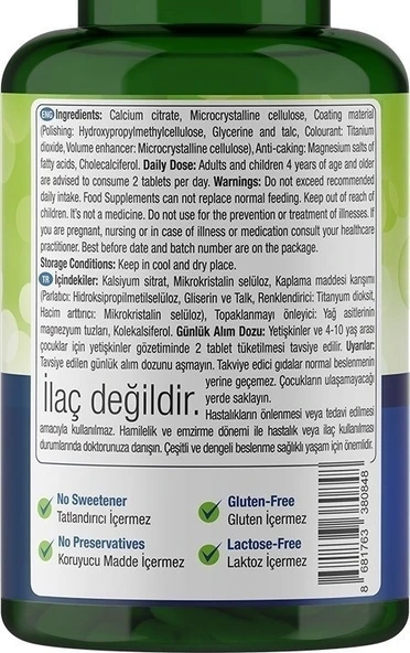 Natures Supreme Calcium With Vitamin D3 120 Tablet - Resim 3