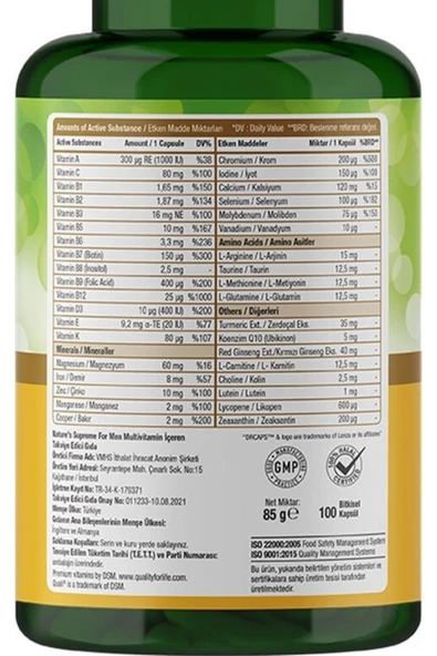 Natures  Supreme Multivitamin For Men 100 Kapsül - Resim 3