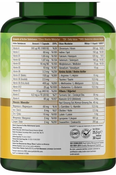 Natures Supreme Multivitamin For Men 30 Kapsül - Resim 3
