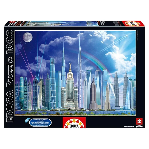 Educa 1000 Parça Yapboz Tall Buildings Mega Uzun Yapılar Educa Puzzle Yapıştırıcısı Dahil ürün görseli 1