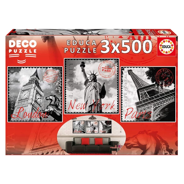 Educa 3 Adet 500 Parçalı Yapboz Dekor Puzzle New York Paris London Educa Puzzle Yapıştırıcısı Dahil ürün görseli 1