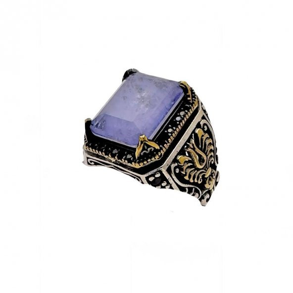Paraiba ve Zirkon Taşlı Erkek Gümüş Yüzüğü 230047232G24Y ürün görseli 1
