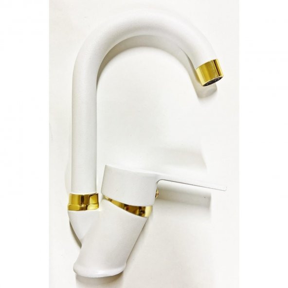 Venita Beyaz Gold Banyo Lavabo Musluğu Bataryası Çift Su Girişli ürün görseli 1